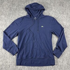 Lacoste Hoodie Mens Medium Navy Blue 100% Cotton Pullover Sweatshirt Logo‎